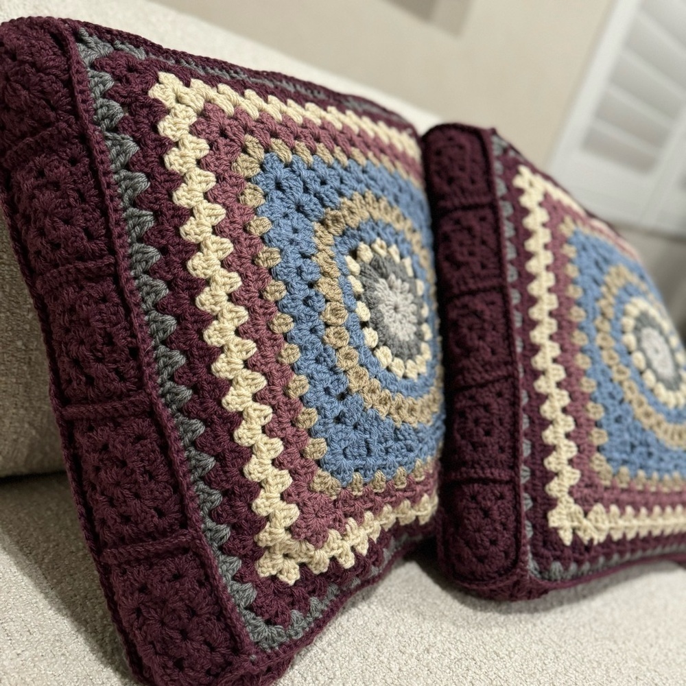 Crochet Covered Decorative Large Square Pillows - Picture 10 of 11